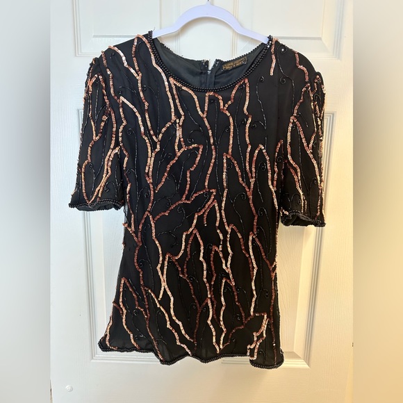 Eve’s allure Tops - Eve’s Allure Vintage Beaded Silk Blouse Size L Black and Gold